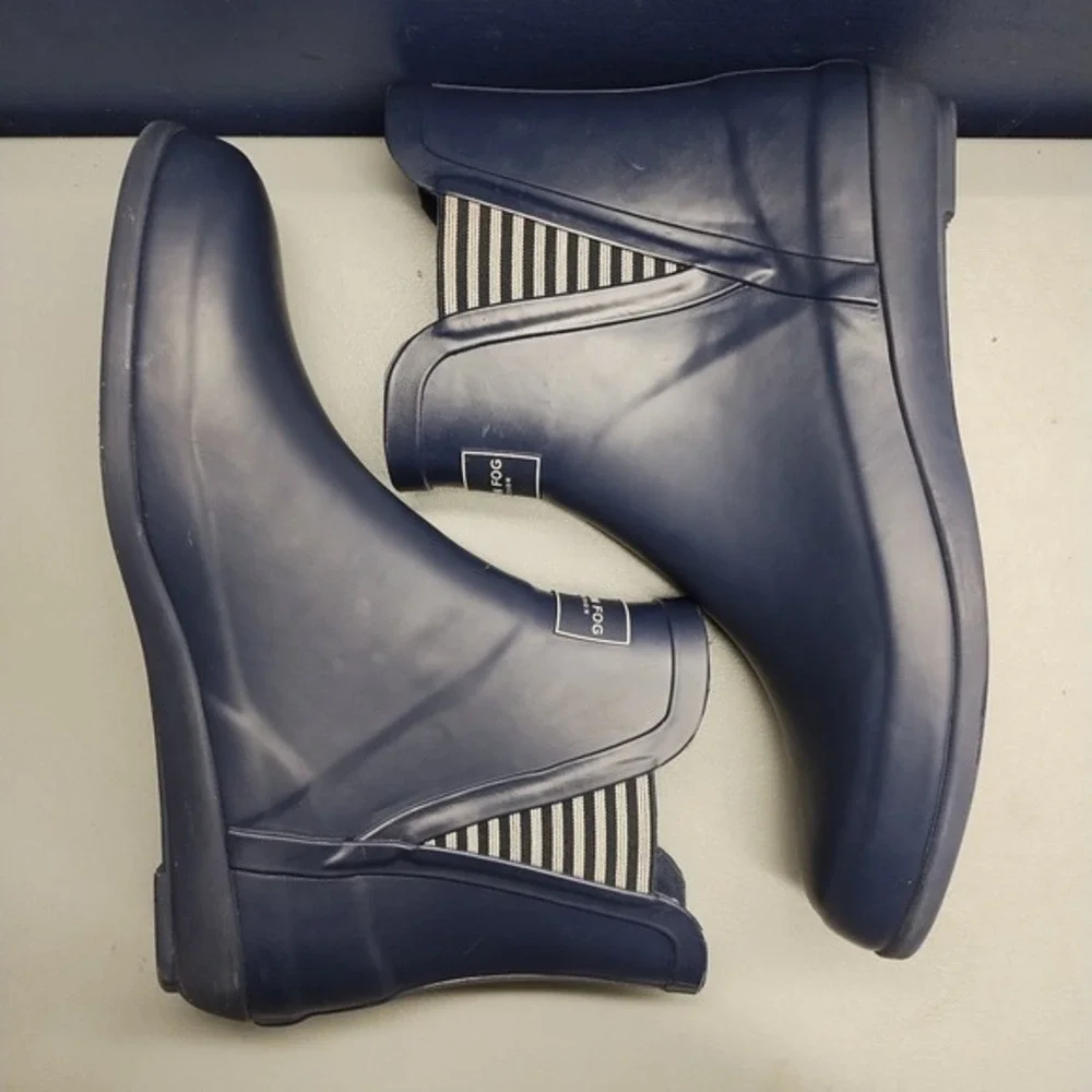 London Fog Piccadilly Rain Boots Womens US 10M Navy Synthetic Waterproof Pull On